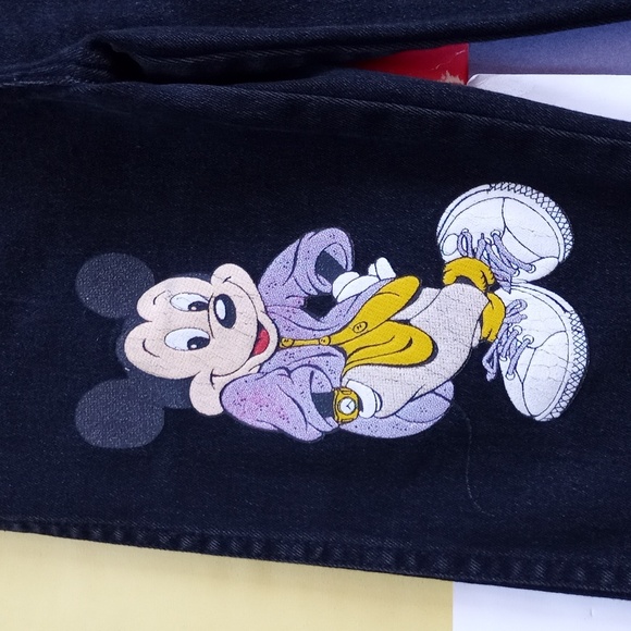 Vintage Mickey Mouse Black Denim Jeans UNISEX - Picture 3 of 11